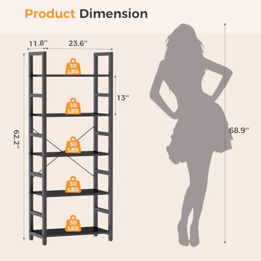 5-Tier Bookshelf, Modern Tall  - Bookshelf 评论和价格