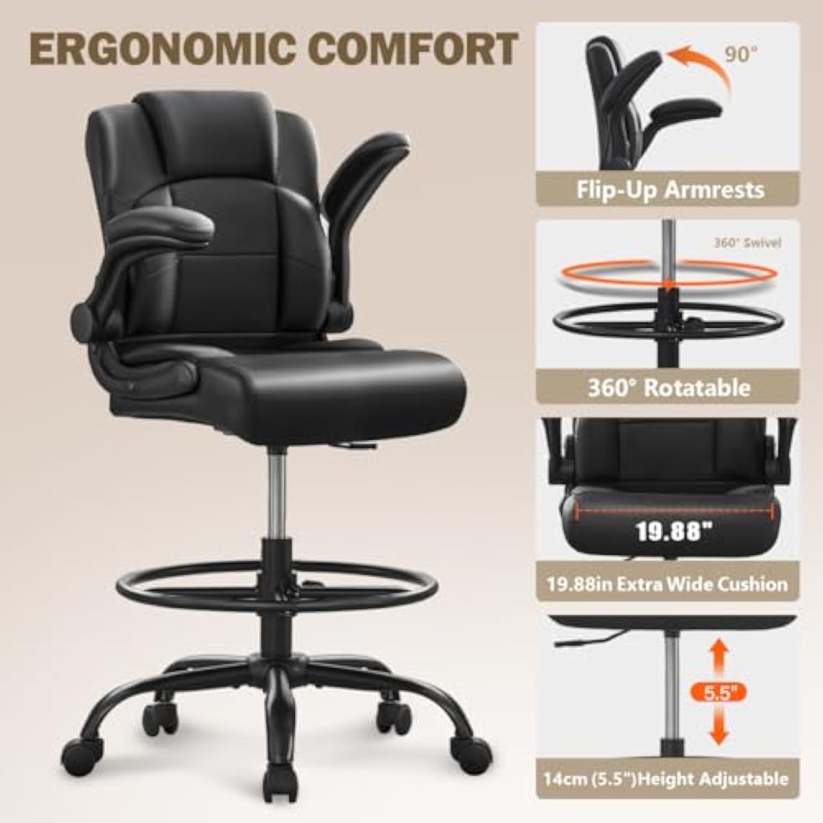 Ergonomic Tall Stool for Stand - Standing Desk 评论和价格