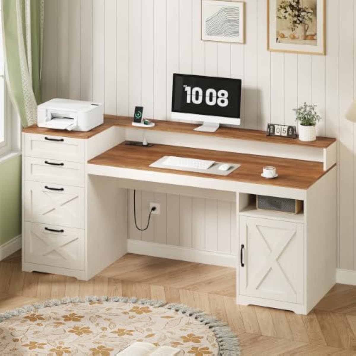 63 inch rustic white engineere - Printer Stand 评论和价格