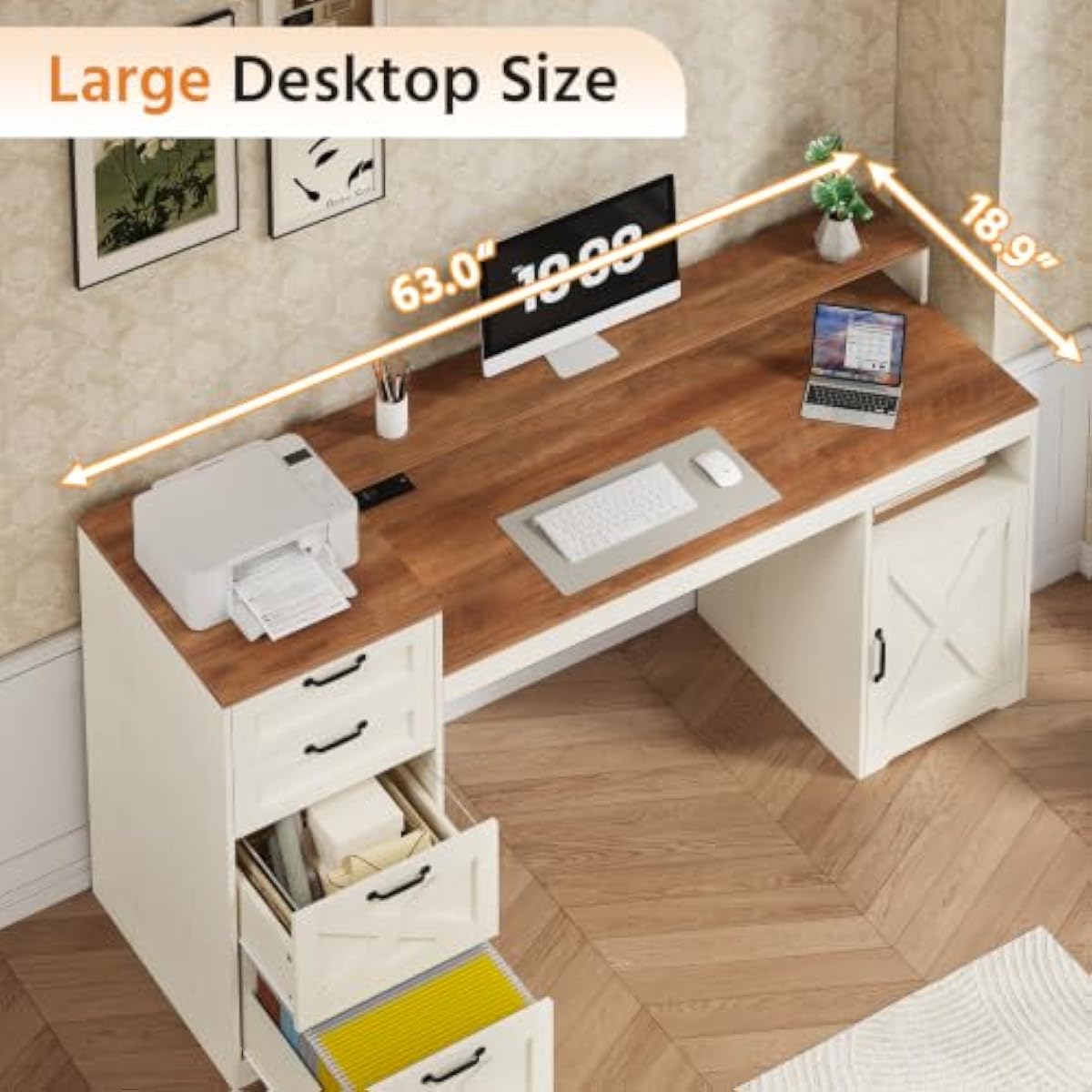 63 inch rustic white engineere - Printer Stand 评论和价格