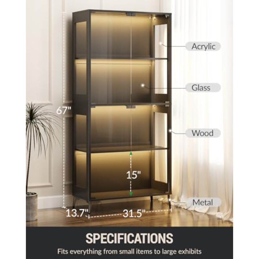 Glass display cabinet with doo - Bookshelf 评论和价格